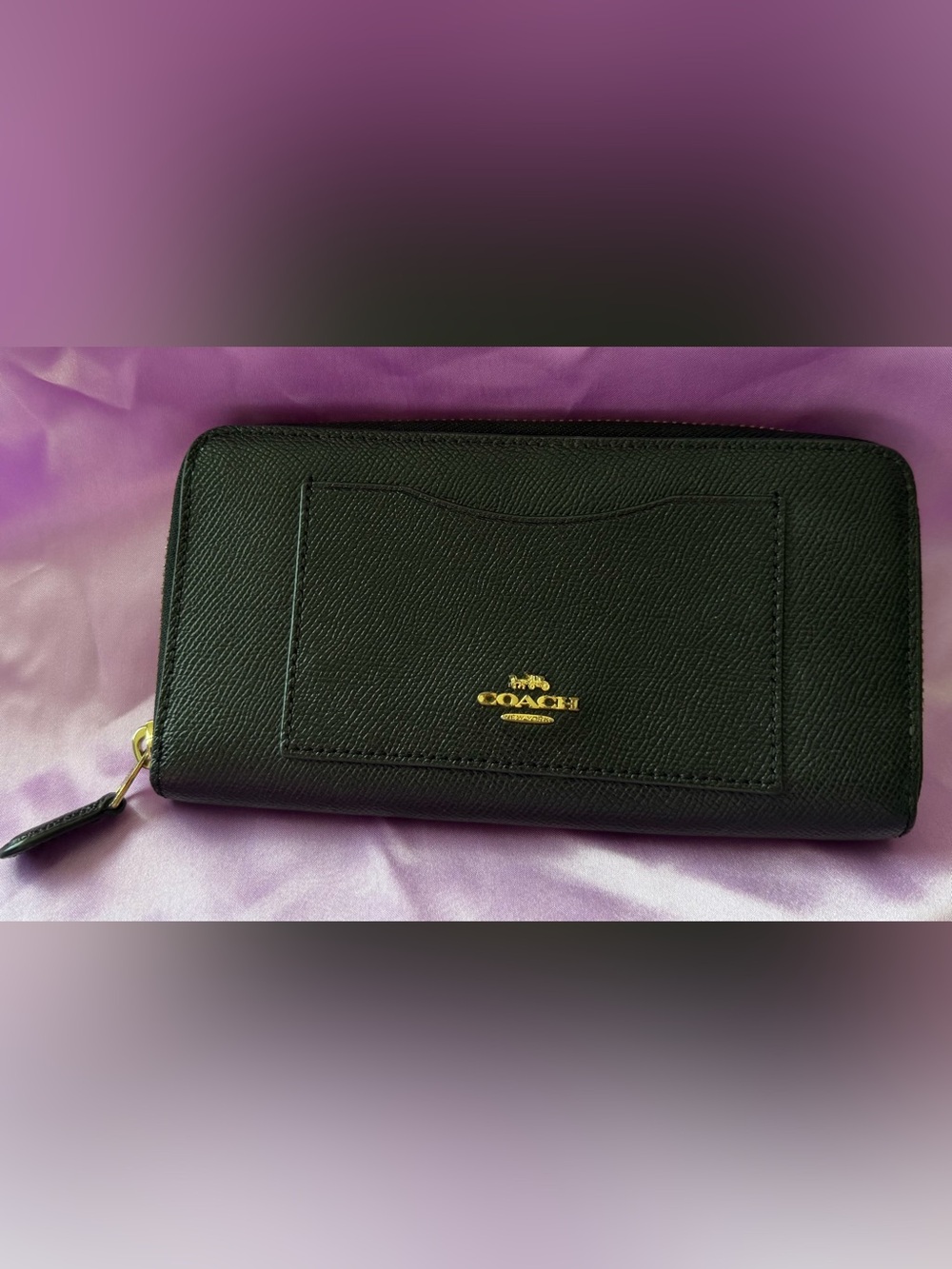 Coach Horse and Carriage Black Saffiano Leather Card Wallet with Gold Logo NWOT